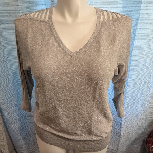 White House Black Market Sweaters - WHBM - Silver shimmery sweater - shoulder cutouts - Size L